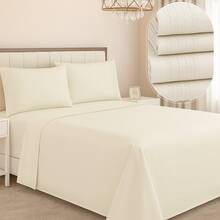 4-Piece Bedding Set 400 Thread Count Percale With Lace And Embroidered Strip, Queen And King Size, Habitat Sheet Set - Thêu rơm - Xem 1