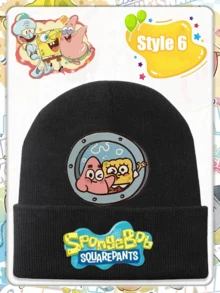 SpongeBob SquarePants 卡通方裤子帽子，户外防寒保暖遮阳帽，保暖绳帽，可爱针织帽，套头帽 - 彩色 - 查看 9