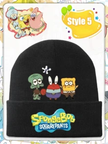 SpongeBob SquarePants 卡通方裤子帽子，户外防寒保暖遮阳帽，保暖绳帽，可爱针织帽，套头帽 - 彩色 - 查看 8