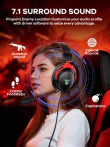 FANTECH Wired Gaming Headset, 7.1 Surround Sound, USB Gaming Headphones , Wired Headset For Game, Black - Black - View 5