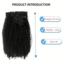 KPOP 20 Inch Kinky Cury Clip In HairExtensions 140g Double Weft Curly WaveClips In On Synthetic Hair Extensions Hairpieces For Women - Black - View 5