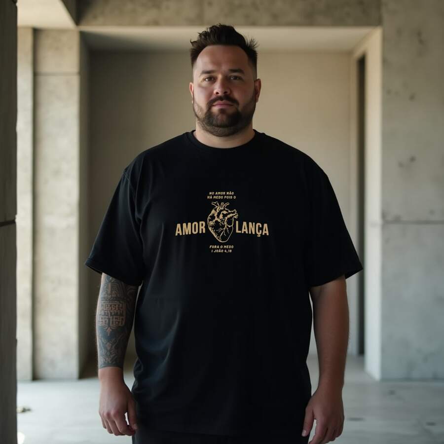 Men's Plus Size Gospel T-Shirt With "Love Without Fear" Print - Black - View 1