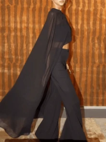 Women's Capelet Shawls And Wraps For Evening Dresses Soft Bridesmaid Shawl Chiffon Cape Wedding Cover Up Beach Club Party Wear - 黑色 - 查看 4