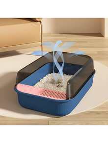 Semi-Open Cat Litter Box With Cleaning Scoop And Sanitary Filter - Grey - View 5