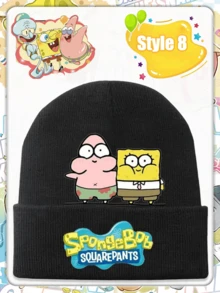 SpongeBob SquarePants 卡通方裤子帽子，户外防寒保暖遮阳帽，保暖绳帽，可爱针织帽，套头帽 - 彩色 - 查看 11