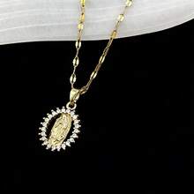 1 Peça Colar Pingente de Nossa Senhora Decorado com Zircônia de Cobre Estilo Vintage Hip-Hop, Corrente de Aço Inoxidável, Banhado a Ouro 18K, Adequado para Meninas Usarem em Festas, Banquetes, Festivais e Ocasiões Diárias, Joia Requintada, Acessórios Dourados, Ótimo Presente para Volta às Aulas, Ano Novo, Dia dos Namorados, Dia das Mães - Dourado - Visão 5