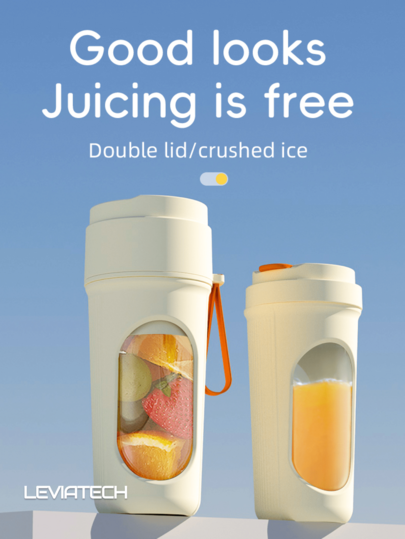 LEVIATECH 1pc 450ml Wireless Portable Blender Electric Juicer, USB Rechargeable Mini Fruit Juicer Blender With 12 Blades And Dual Cups, Multi-Function Juice Cup Blender, Suitable For Kitchen Food Processor, Home Or Outdoor Use