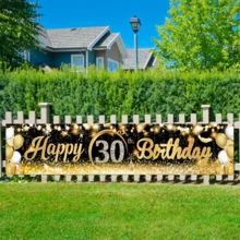 1pc 30th Black Gold Balloon Birthday Backdrop Banner With Sparkling Stars, Golden Balloons, 30th Design, Suitable For Party Decoration, Patio, Garden, Living Room Decoration, Photo Booth Shooting Prop, Bridal Shower, Wedding, Anniversary