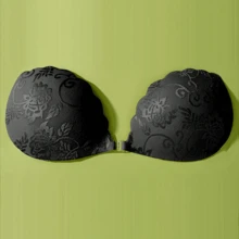 蕾丝露背聚拢文胸 - 自粘式无肩带文胸，附赠透明肩带，可重复使用硅胶材质，隐形设计，适合露背连衣裙 - 黑色 - 查看 1