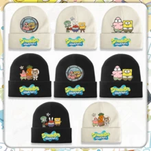 SpongeBob SquarePants 卡通方裤子帽子，户外防寒保暖遮阳帽，保暖绳帽，可爱针织帽，套头帽 - 彩色 - 查看 1
