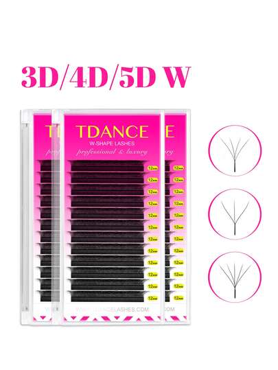  1 caja TDANCE con 12 filas de pestañas individuales 3D, 4D y 5D con forma de W, de flor de trébol en floración, de 0.07D y de 8-15mm de largo, pestañas postizas, pestañas individuales, pestañas falsas