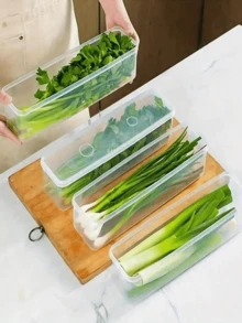 1 Piece Of Coriander/Scallion Storage Box, Refrigerator Fresh-Keeping Box, Thick Noodles/Egg Storage Box, Transparent Cover, Anti-Odor, Refrigerator Storage Box - Trong suốt - Xem 1