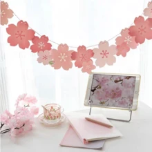 1个波西米亚风粉色樱花花环，樱花派对装饰，春季樱花装饰，室内/室外花园派对旗帜，粉色花环，适合婚礼新娘派对、樱花节装饰，轻质纸花彩旗，主题派对墙面装饰 - 彩色 - 查看 7