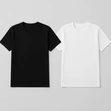 Set Of 2 Basic Men's, Women's, And Unisex T-Shirts, 100% Cotton, Round Neck, 30.1 Yarn, High Quality Blouse - Đen và trắng - Xem 1