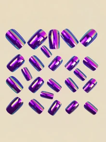 24 piezas de calcomanías de uñas de color púrpura sólido con estilo gótico metálico brillante, adecuadas para uñas de otoño - Morado - View 3