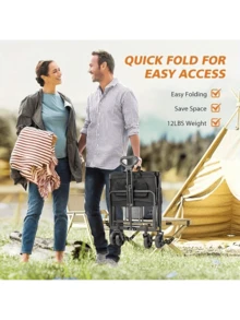 1pc Collapsible Foldable Wagon Cart, 220LBS Heavy Duty Utility Garden Cart With All-Terrain Wheels For Beach, Lawn, Sports, Camping, Black, 30" - 黑色 - 查看 4
