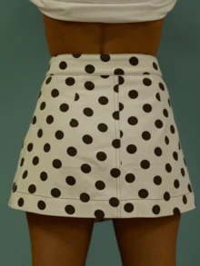 Women's Denim Mini Skirt Polka Dot High Waist Denim Mini Skirt - A-Line Button Accent Short Skirt For Casual Daily Date Outfits - trắng - Xem 7