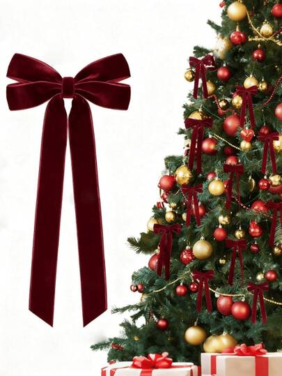 12Pcs Wine Bows Christmas Tree Decorations,5in X 10in Xmas Ornaments For Tree Home Room Birthday Party Front Door Wedding Holiday Decor