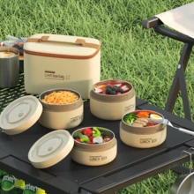1pc Insulated Lunch Box Set With Bag - 4pc Stainless Steel Bowls + Insulated Tote, Leakproof & Thermal, For School/Office/Camping/Home, White - 杏色 - 查看 9