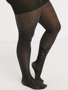 1件装女士加大码闪亮透明亮片性感黑色紧身裤，舒适