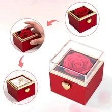 1 hộp đựng trang sức nắp lật có hoa hồng bảo quản, hộp đựng nhẫn bí mật, thích hợp làm quà tặng sinh nhật, kỷ niệm, đám cưới, Giáng sinh, cầu hôn, đính hôn cho bạn gái, vợ. Hộp quà hoa hồng xoay tự động đựng dây chuyền, nhẫn. - Nhiều màu - Xem 5
