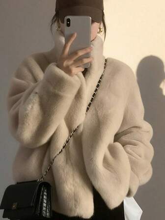 Nueva chaqueta corta, elegante y de uso diario con cuello de piel sintética para mujeres en otoño/invierno