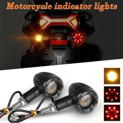 2-Piece Amber-Colored Bullet-Shaped LED Turn Signal Lights For Motorcycles (4 Lights, 4 Lighting Modes, Motorcycle-Specific Turn Signal Effect, Easy Hardwiring Installation).