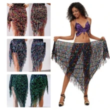 Triangle Sequin Belly Dance Skirt Belly Dance Long Tassel Hip Scarf Festival Costume Women's Latin Dance Skirt With Sequin Tassel Hip Scarf - Multicolor - View 4