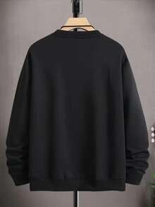 Sudadera Casual de Cuello Redondo con Patrón de Rugby del Diablo para Hombre - Negro - Ver 2
