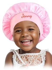 Customized Text Children's Satin Sleep Cap, Solid Color Wide Brim Elastic Mock Silk Round Hat, Hair Care Cap, Baby Cute Candy Color Versatile Children Headscarf Hat. - Multicolor - View 3