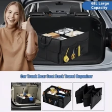 Heavy-Duty Oxford Cloth Car Trunk Organizer Bag - 2-Compartment Foldable Design With Adjustable Dividers And Non-Slip Base, Suitable For SUVs And Sedans, Black, A Travel Gear Organizer, Compact And Durable. - 黑色 - 查看 3