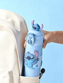 Stitch Insulated Bottle 500mL Blue Gradient Style, Adorable Stitch Cartoon Print, Insulated Material, Stainless Steel Liner, Leak-Proof Lock, Portable Design, Vacuum Insulation, Perfect For Daily Carry, Travel, Office, Leisure, Cartoon Lovers, Young Women, Students, Office Workers, Lovely Gift For Friend/Lover, Unique Birthday/Festival Gift - Blue Stitch - View 8
