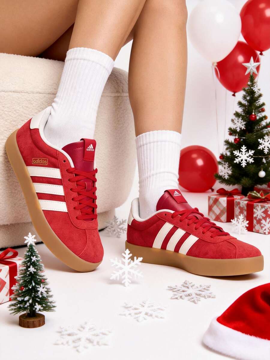 Adidas 女士红色低帮休闲运动鞋 VL COURT 3.0,舒适低帮鞋,适合日常通勤,复古户外运动鞋 KI5079 - 淺猩紅/漢玉白/樹脂黃 - 查看 1