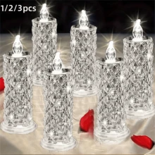 Conjunto de 1/2/3 velas de LED alimentadas por bateria, com estampa de rosas, efeito cristalino, perfeitas para o Dia dos Namorados, incluindo pedidos de casamento, jantares à luz de velas, casamentos, aniversários, decoração de quartos e eventos festivos. Criam uma atmosfera romântica para o Dia dos Namorados. Pilhas inclusas. - Multicolorido - Ver 2