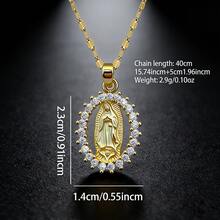 1 Peça Colar Pingente de Nossa Senhora Decorado com Zircônia de Cobre Estilo Vintage Hip-Hop, Corrente de Aço Inoxidável, Banhado a Ouro 18K, Adequado para Meninas Usarem em Festas, Banquetes, Festivais e Ocasiões Diárias, Joia Requintada, Acessórios Dourados, Ótimo Presente para Volta às Aulas, Ano Novo, Dia dos Namorados, Dia das Mães - Dourado - Visão 3