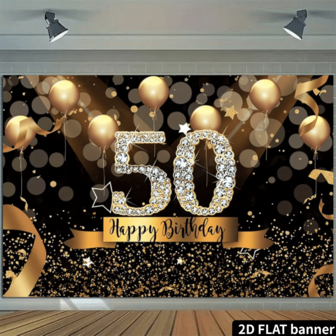 Bakgrund för 50-årsfest - Svart och guld glitterballongdesign, lämplig för 50-årsjubileumsfirande - Multifunktionell fotobakgrund 70,8x90,5 tum, för inomhus- och utomhusdekor