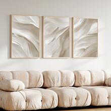 Bộ 3 tranh canvas trừu tượng màu kem trung tính, tranh phẳng 2D tối giản hiện đại, nét cọ mềm mại, phù hợp trang trí phòng khách và phòng ngủ, canvas chống thấm nước, tranh nghệ thuật treo tường, lựa chọn quà tặng. - trắng - Xem 12