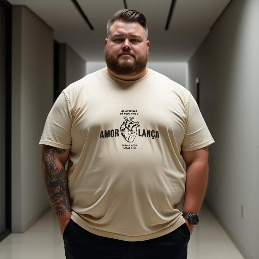 Men's Plus Size Gospel T-Shirt With "Love Without Fear" Print - Krem - View 1
