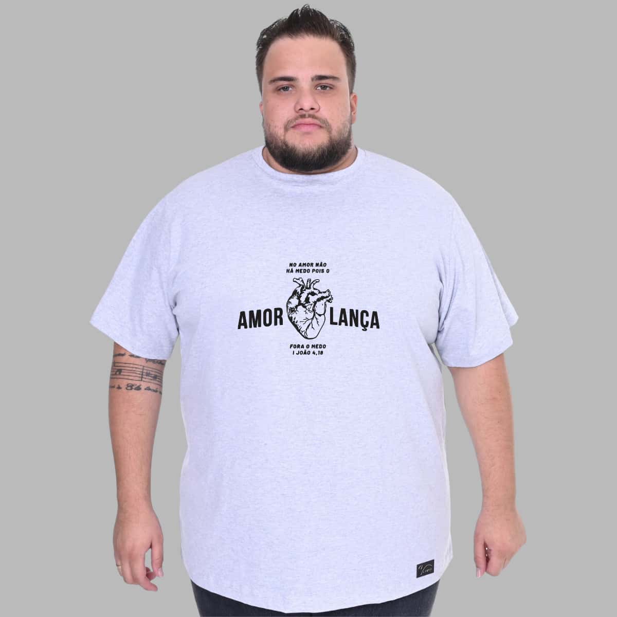 Men's Plus Size Gospel T-Shirt With "Love Without Fear" Print - Grey - View 1