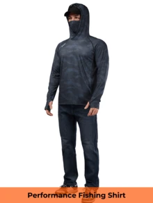RODEEL Summer Mens UVSun Protection Hoodie Shirt With Face Mask Cooling Long Sleeve Thumb Holes Quick Dry Moisture Wicking For Fishing Hiking Boating Cycling - Đen và xanh - Xem 8