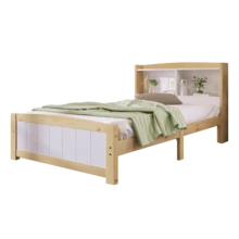Solid Wood Einzelbett Stauraum-Kopfteil Bed, 90 X 200 Cm Bettgestell Mit Slattenrost Holzbett Mit Kopfteil, Kinderbett Jugendbett Kiefer Massive Natürlich Und Weiß (Ohne Matratze Und Schubladen) - White - View 2
