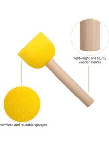 Set de 20 piezas de brochas de esponja redondas, 4 tamaños, con mango de madera, herramienta de pintura y estampado DIY desechable - Amarillo - Ver 3