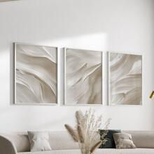 Bộ 3 tranh canvas trừu tượng màu kem trung tính, tranh phẳng 2D tối giản hiện đại, nét cọ mềm mại, phù hợp trang trí phòng khách và phòng ngủ, canvas chống thấm nước, tranh nghệ thuật treo tường, lựa chọn quà tặng. - trắng - Xem 6