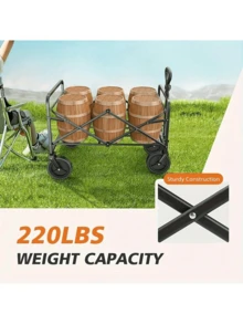 1pc Collapsible Foldable Wagon Cart, 220LBS Heavy Duty Utility Garden Cart With All-Terrain Wheels For Beach, Lawn, Sports, Camping, Black, 30" - 黑色 - 查看 2