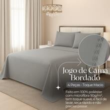 4-Piece Bedding Set 400 Thread Count Percale With Lace And Embroidered Strip, Queen And King Size, Habitat Sheet Set - 灰色刺繡 - 查看 3