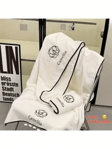 山茶花浴袍三件套，亲肤柔软，透气吸汗，弹性腰带，冬季浴袍，含浴袍和吹风帽