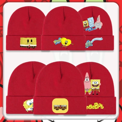  Mũ hoạt hình SpongeBob SquarePants, mũ chống lạnh và giữ ấm, mũ len ấm áp, mũ len dễ thương và mũ chui đầu.