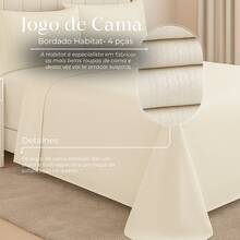 4-Piece Bedding Set 400 Thread Count Percale With Lace And Embroidered Strip, Queen And King Size, Habitat Sheet Set - Thêu rơm - Xem 4