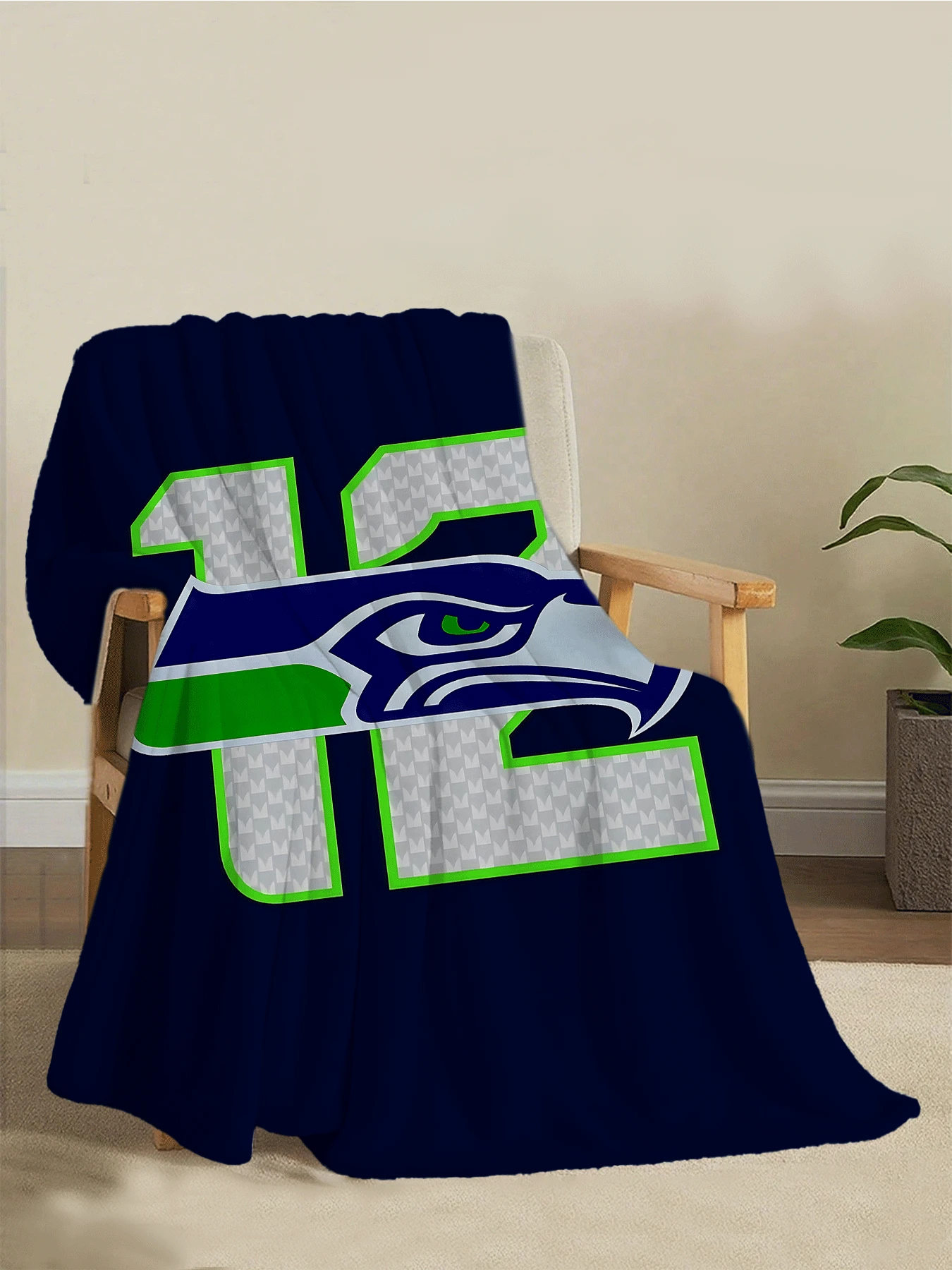 Seahawks 12th Man Flannel Throw Blanket  Plush & Cozy Football Gifts   MultiSize UltraSoft Warm Blanket  Perfect For Game Day, Home Decor, And Showing Team Spirit! - 白色 - 查看 1