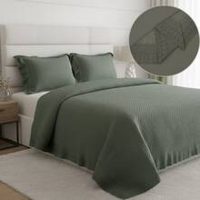 Habitat 3-Piece Lace Bedspread Kit, Double And Queen Size, Delicate Plain - màu xanh lá - Xem 1